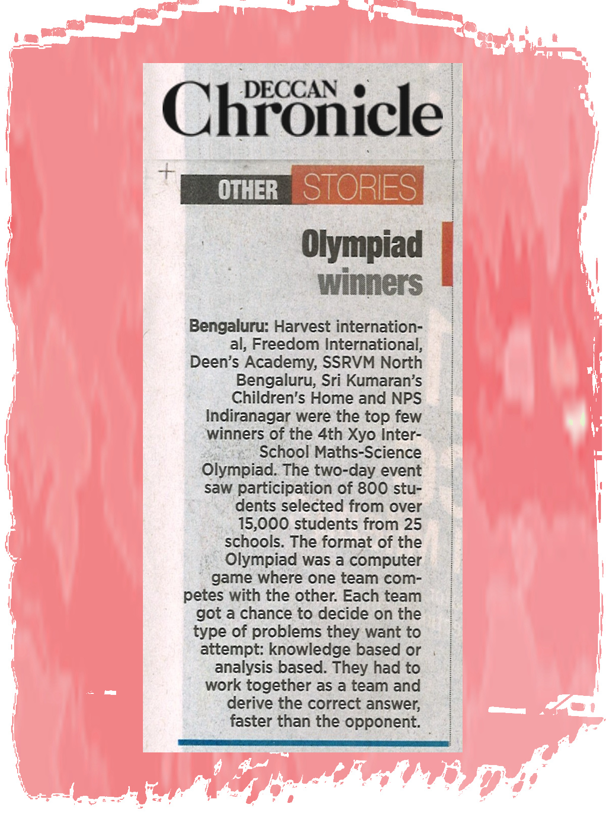 Xyo Maths in Deccan Chronicle