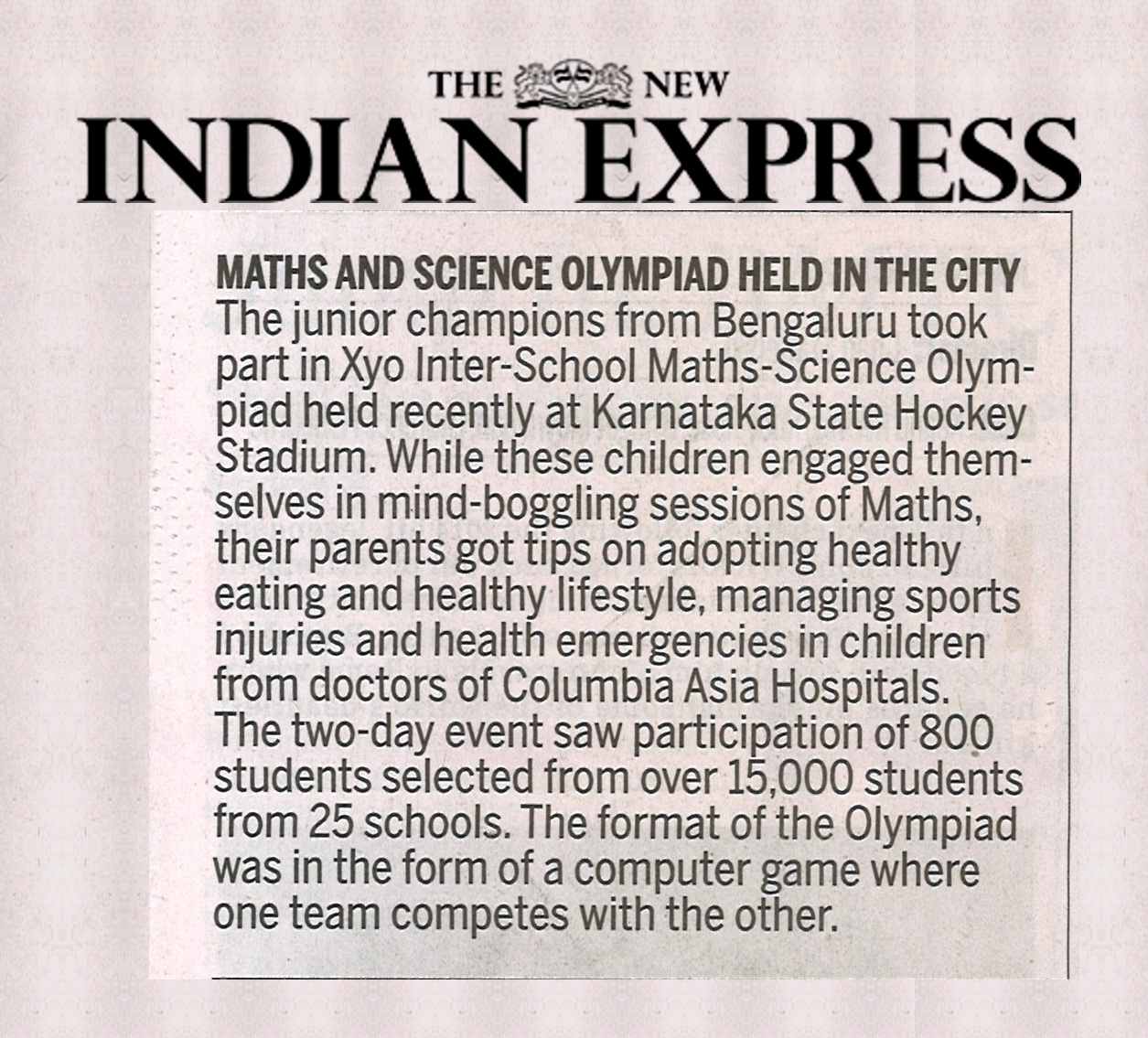 Xyo Maths in The Indian Express